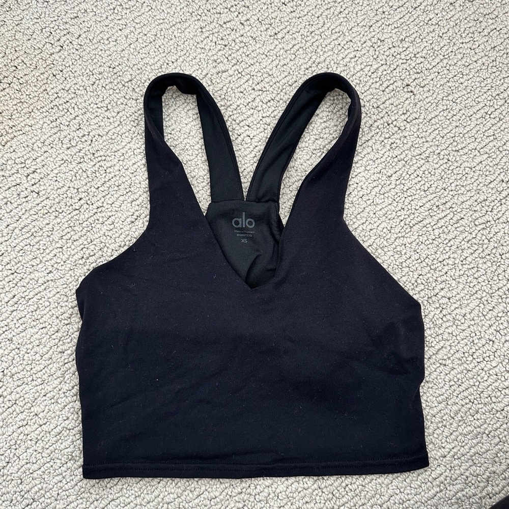 SOLD - Alo Yoga Cropped Black Tank Top - Size XS